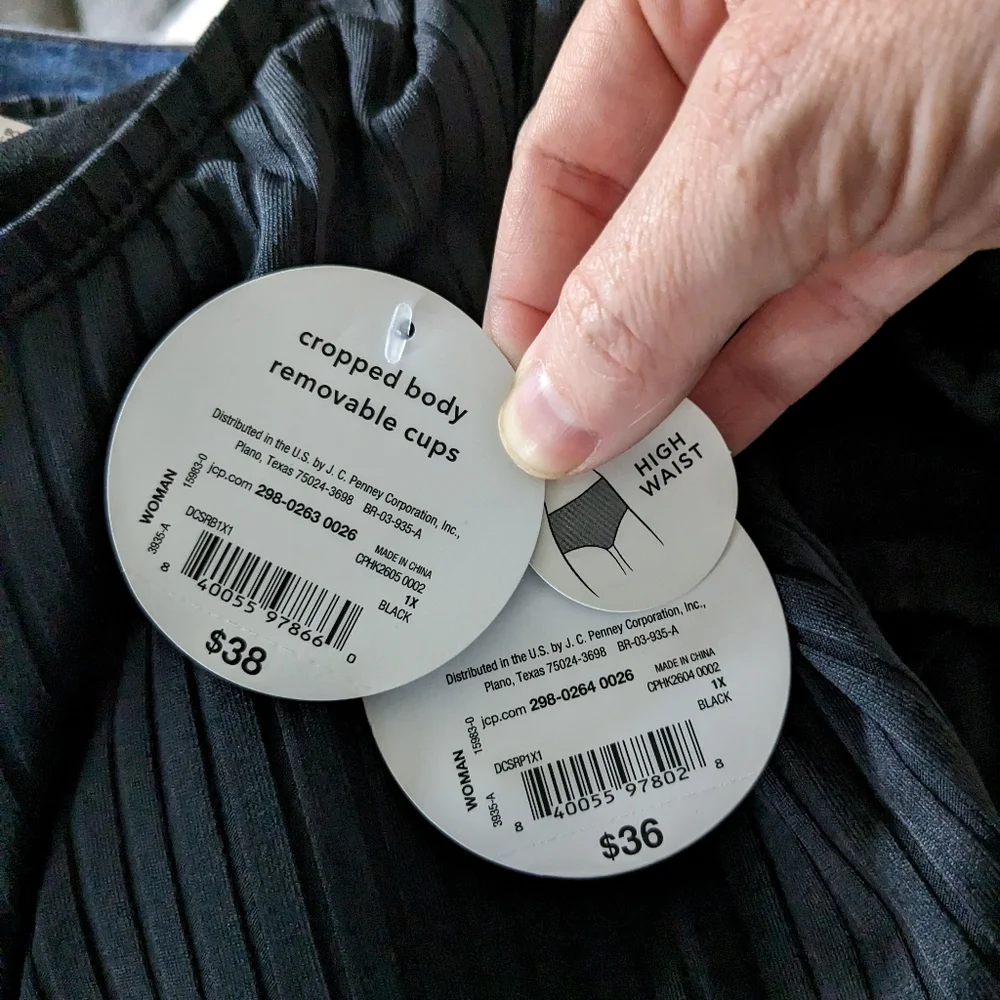 NWT Decree 2-Piece Ribbed Swimsuit - Short Sleeve Crop Top, High Waisted Bottom - Picture 7 of 7